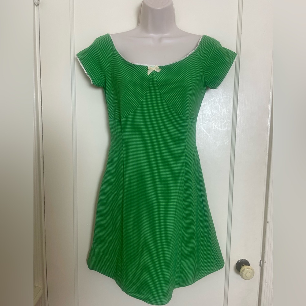 Expired Girl Green Gingham Dress with Lacy Border and Bow